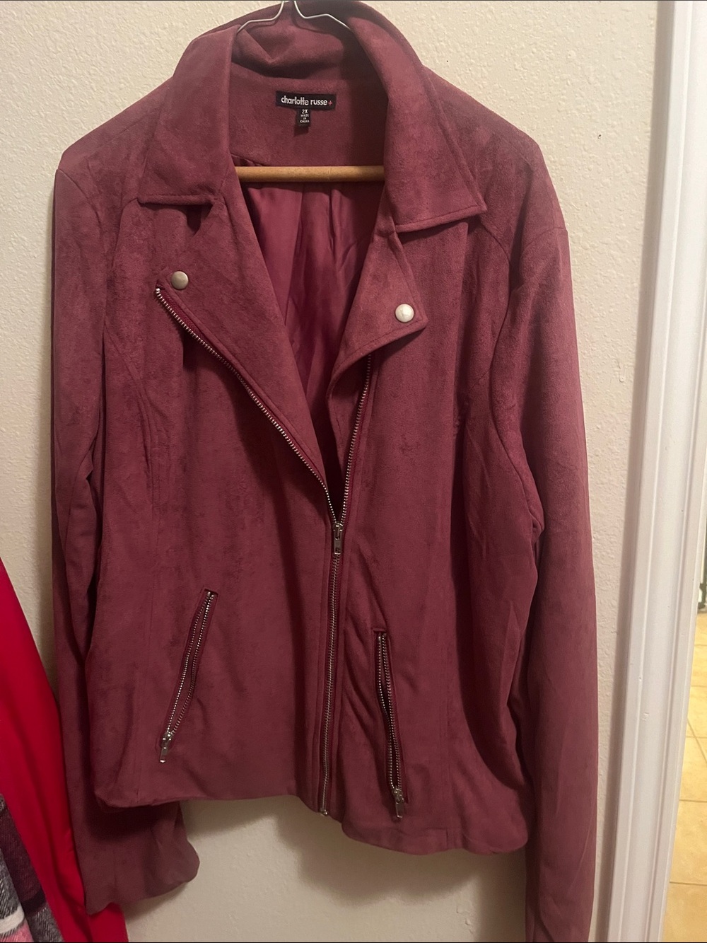 Charlotte Russe Suede-Look Moto Jacket in Mauve